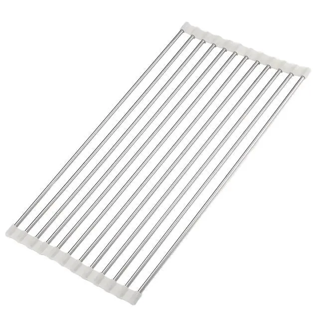 Alt view image 2 of 3 - Roll Up Dish Drying Rack, Over Sink Multipurpose Rack, 17.6" x 9.3" Stainless Steel Foldable Dish Drainer, White