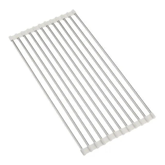 Alt view image 3 of 3 - Roll Up Dish Drying Rack, Over Sink Multipurpose Rack, 17.6" x 9.3" Stainless Steel Foldable Dish Drainer, White