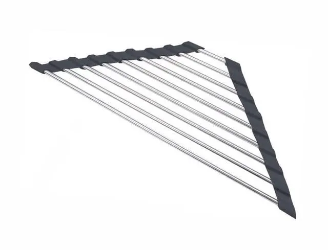 Alt view image 4 of 6 - Triangle Dish Drying Rack Multipurpose Roll-up Drying Rack for Sink Corner Stainless Steel Over The Sink Corner Dish Drainer Mat for Kitchen (Black)