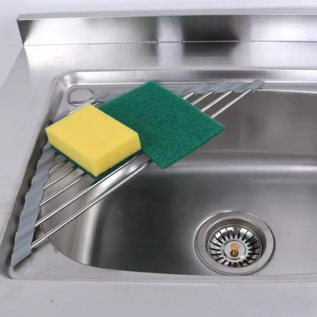 Alt view image 5 of 7 - Over the Sink Dish Drying Rack Roll Up and Triangle for Kitchen Corner Drainer Mat Foldable Stainless Steel (Triangle), Silver