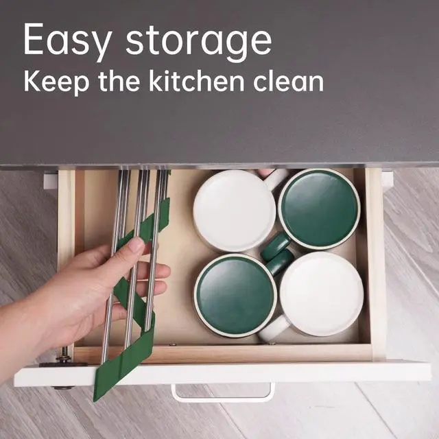 Alt view image 6 of 7 - Triangle Roll-Up Dish Drying Rack for Sink Corner Small Foldable Stainless Steel Over The Sink Multipurpose Kitchen Drainer Caddy Organizer Storage Shelf Holder (Olive Green)