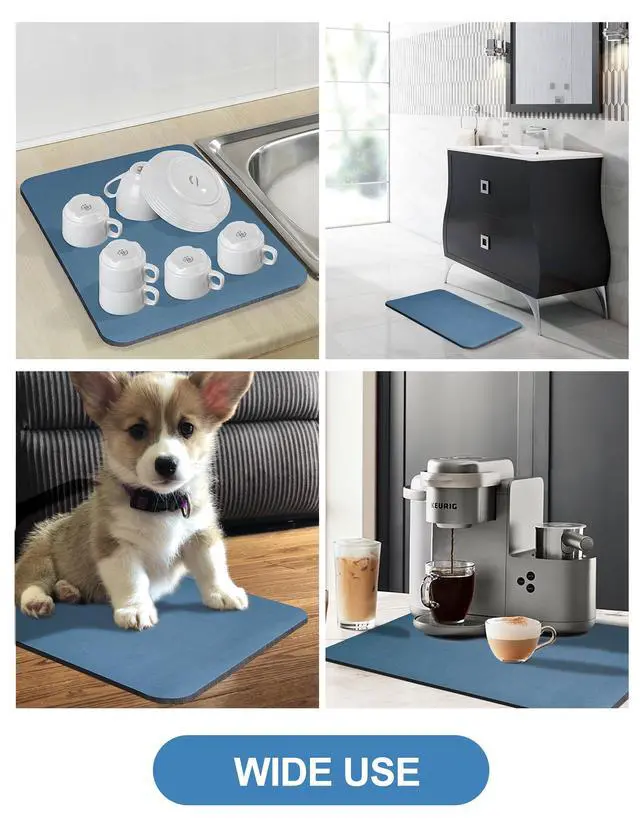 Alt view image 7 of 7 - Dish Drying Mat for Kitchen Counter, 12"x19" Dish Drying Pad with Non-slip Rubber Backed, Hide Stain Anti Absorbent for Kitchen Counter, Drying Mat for Coffee Machine Dish Rack (Blue)