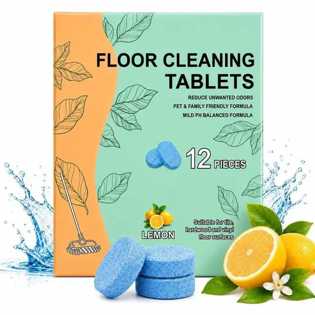 Main image of 12 Pcs Floor Cleaning Tablets for Mopping, Floor Cleaner Pods for Robot Mops & Wet Dry Vacuums, Quick Dissolve Mop Cleaning Solution for Tile Vinyl Hardwood Floors, Lemon Scent