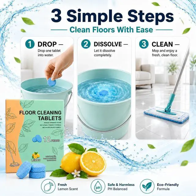 Alt view image 2 of 7 - 12 Pcs Floor Cleaning Tablets for Mopping, Floor Cleaner Pods for Robot Mops & Wet Dry Vacuums, Quick Dissolve Mop Cleaning Solution for Tile Vinyl Hardwood Floors, Lemon Scent