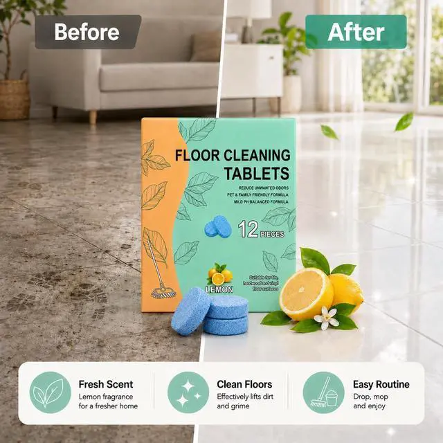 Alt view image 3 of 7 - 12 Pcs Floor Cleaning Tablets for Mopping, Floor Cleaner Pods for Robot Mops & Wet Dry Vacuums, Quick Dissolve Mop Cleaning Solution for Tile Vinyl Hardwood Floors, Lemon Scent