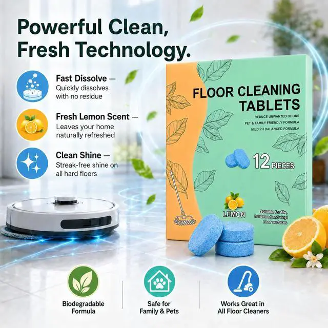 Alt view image 6 of 7 - 12 Pcs Floor Cleaning Tablets for Mopping, Floor Cleaner Pods for Robot Mops & Wet Dry Vacuums, Quick Dissolve Mop Cleaning Solution for Tile Vinyl Hardwood Floors, Lemon Scent