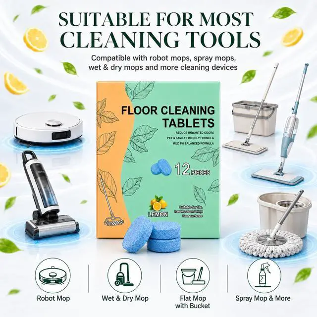Alt view image 5 of 7 - 12 Pcs Floor Cleaning Tablets for Mopping, Floor Cleaner Pods for Robot Mops & Wet Dry Vacuums, Quick Dissolve Mop Cleaning Solution for Tile Vinyl Hardwood Floors, Lemon Scent