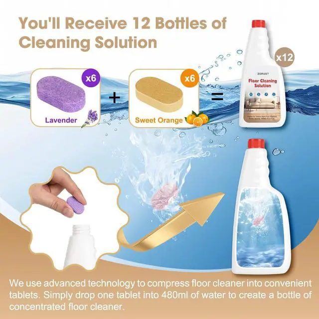 Alt view image 2 of 7 - Floor Cleaning Solution, 12 PCS Vacuum Mop Cleaning Solution Tablet Refil, Lavender & Sweet Orange Scent, Compatible with Roborock Robot Vacuum and Mop, including S8&S7 Series, Q Revo Series,Q Series