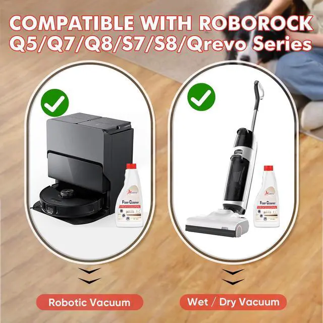 Alt view image 3 of 7 - Floor Cleaning Solution Compatible with Roborock Q5/Q7/Q8/S7/S8/Qrevo Series, All Robot Vacuums & Wet Dry Vacuum, Floor Cleaner for Mopping, 2 Bottle Floor Cleaner Refill