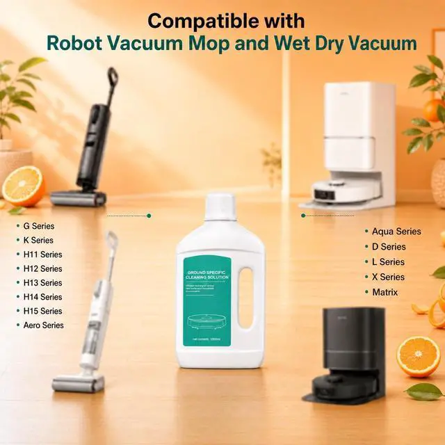 Alt view image 2 of 7 - Floor Cleaning Solution Orange Scent Compatible with Dreame Cleaning Solution, Residue & Streak Free, Suitable for All Robot Vacuum Cleaners and Wireless Wet Dry Dual-Use Vacuum Cleaners (Orange)