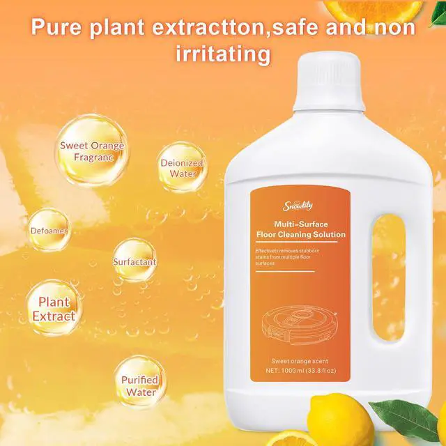 Alt view image 2 of 7 - 33.81 fl oz/1L Floor Cleaning Solution Compatible with Dreame Wet & Dry Vacuum, No residue & Pet-friendly, Household Floor Cleaners Suitable for Robot Vacuum Cleaners and Floor Mops, Sweet Orange