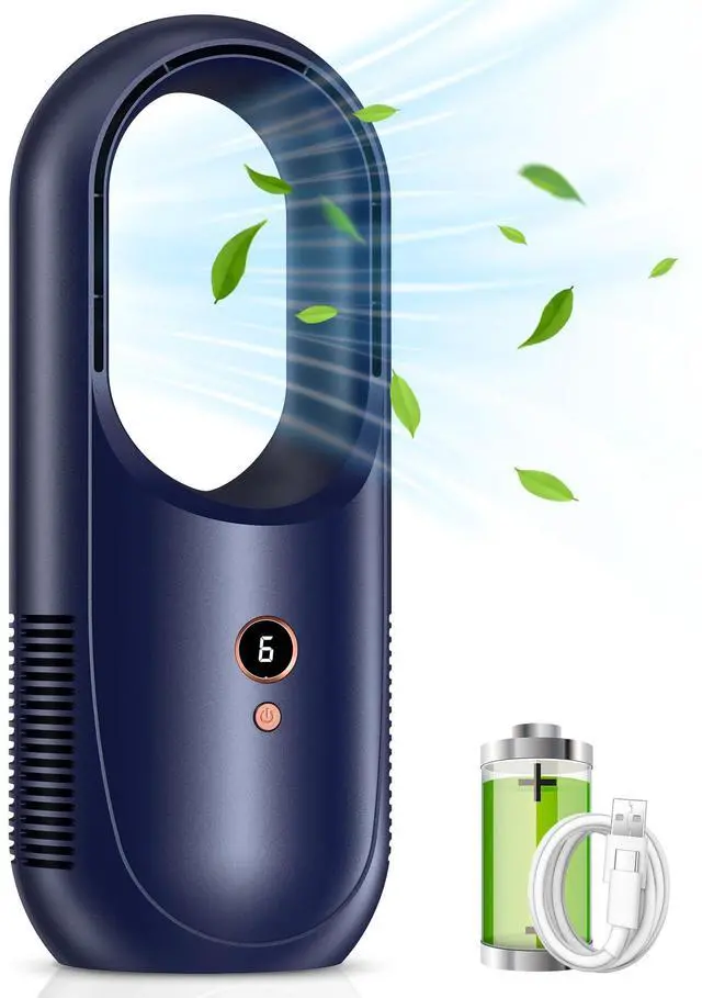 Main image of 13.8" Bladeless Desk Fan - 6 Speed Modes, Small Bladelss Rechargeable Fan, Quite Office fan, Easy to Clean & Touch Control, Desk Fan Small Quite for Office, Bedroom