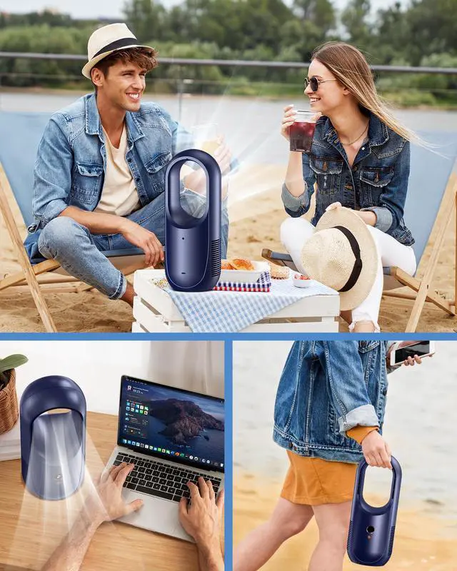 Alt view image 2 of 7 - 13.8" Bladeless Desk Fan - 6 Speed Modes, Small Bladelss Rechargeable Fan, Quite Office fan, Easy to Clean & Touch Control, Desk Fan Small Quite for Office, Bedroom