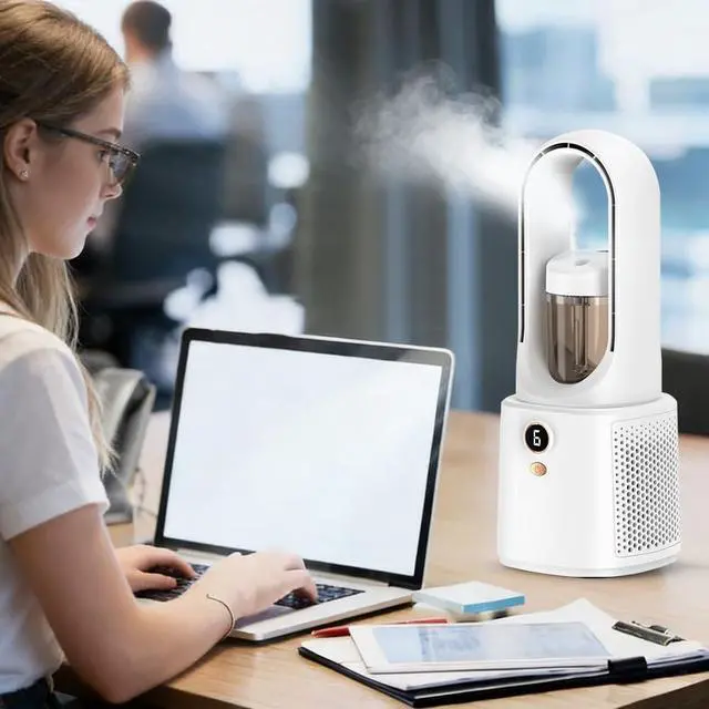 Main image of 13 Inch Desk Fans Small Quiet, Bladeless Table Fan, with humidification function6 Speeds for Powerful Airflow, with Night Light, Desktop Cooling Fan for Bedroom, Office, Nightstand