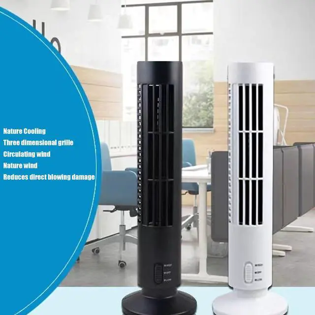 Alt view image 2 of 7 - Small Tower Fan, Quiet Cooling Bladeless Oscillating Tower Fan with 2 Speeds, Portable Lightweight USB Desktop Fan for Home Office Bedroom (Black)