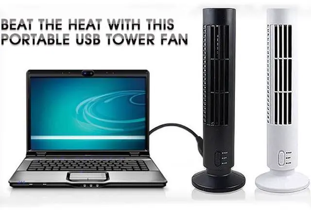 Alt view image 4 of 7 - Small Tower Fan, Quiet Cooling Bladeless Oscillating Tower Fan with 2 Speeds, Portable Lightweight USB Desktop Fan for Home Office Bedroom (Black)