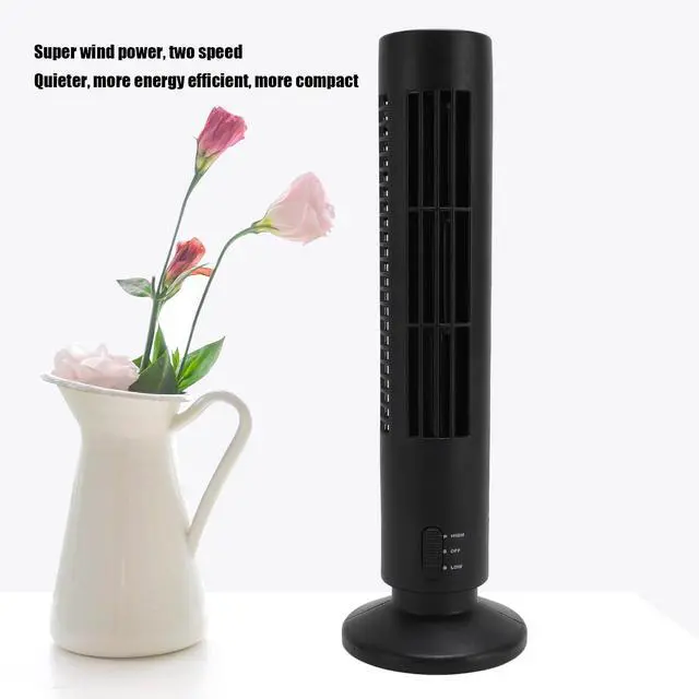 Alt view image 5 of 7 - Small Tower Fan, Quiet Cooling Bladeless Oscillating Tower Fan with 2 Speeds, Portable Lightweight USB Desktop Fan for Home Office Bedroom (Black)