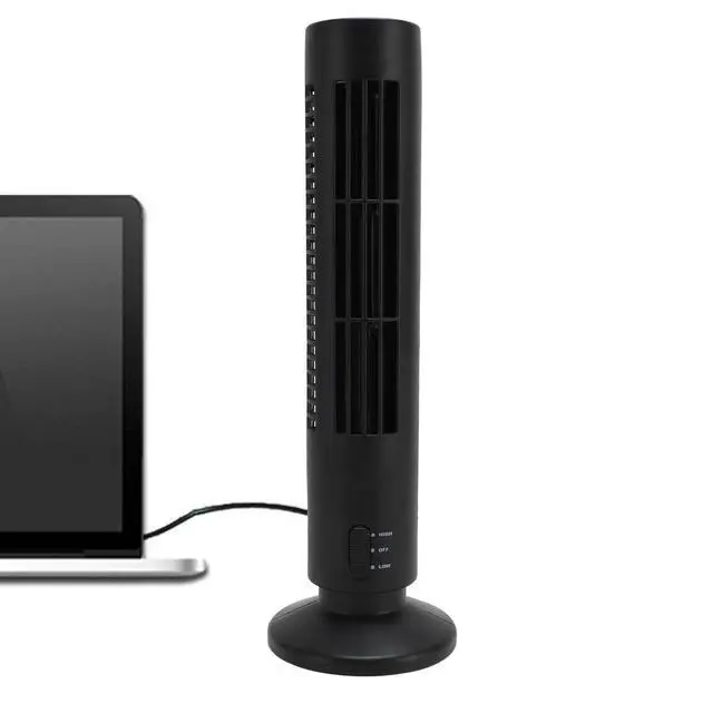 Alt view image 7 of 7 - Small Tower Fan, Quiet Cooling Bladeless Oscillating Tower Fan with 2 Speeds, Portable Lightweight USB Desktop Fan for Home Office Bedroom (Black)