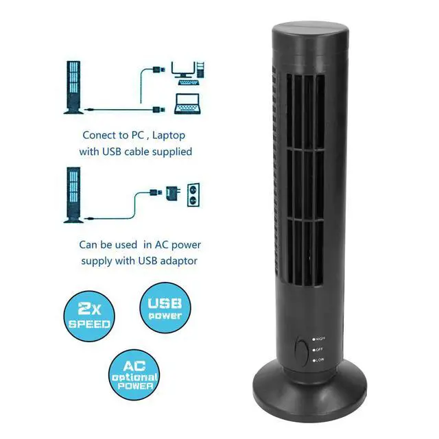 Alt view image 2 of 7 - Desktop Tower Fan, Bladeless Standing Fan, 2 Speeds Adjustable Desk Fan Portable Electric Oscillating Fan Quiet Cooling for Bedroom Home Office Desktop (Black)
