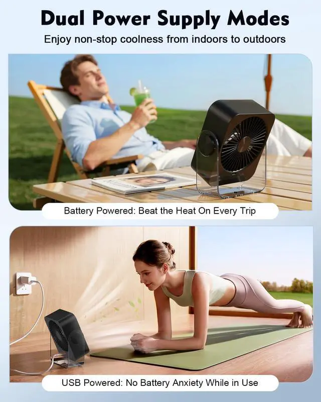 Alt view image 3 of 7 - Small Desk Fan Quiet: Rechargeable 5000mAh Battery Powered, 199 Speeds Strong Wind, 120° Tilt Adjustable, 6.6" Portable Desktop Fan for Bedside Sleeping Camping Home Office Travel, Black