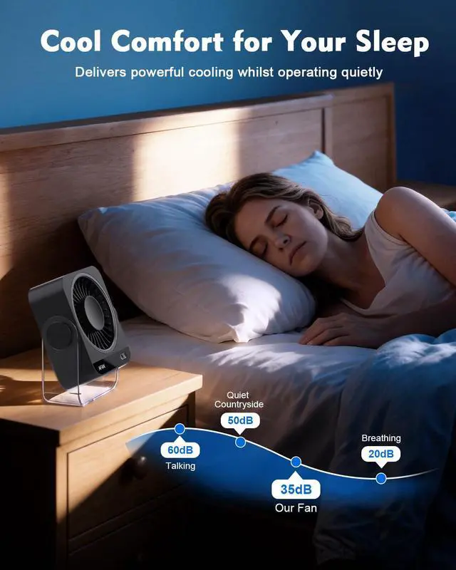 Alt view image 6 of 7 - Small Desk Fan Quiet: Rechargeable 5000mAh Battery Powered, 199 Speeds Strong Wind, 120° Tilt Adjustable, 6.6" Portable Desktop Fan for Bedside Sleeping Camping Home Office Travel, Black