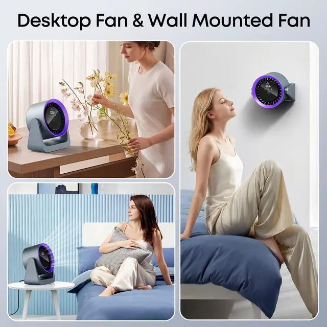 Alt view image 7 of 7 - 2026 Desk Fan, Turbo Table Cooling Fan for Bedroom, 100 Speeds Digital Display, 30dB Ultra Quiet, 360° Adjustable Tilt, 5.9", Rechargeable, Wall Mountable Design for Home, Desktop, Office, Travel