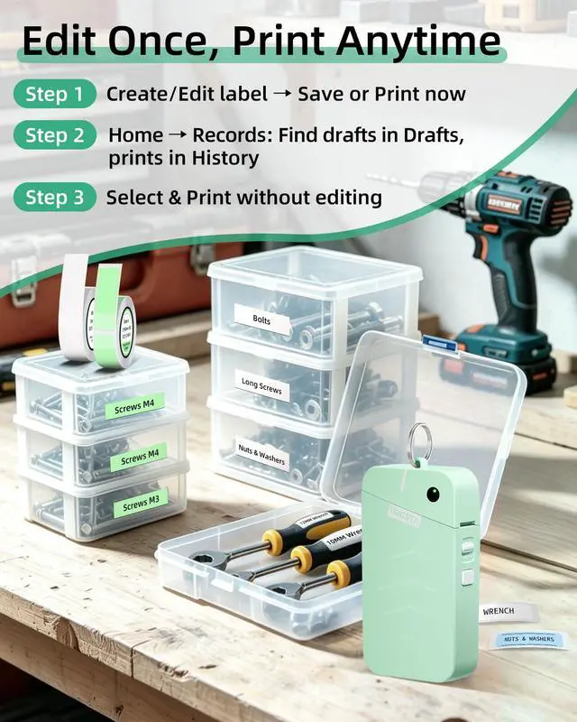 Alt view image 7 of 7 - S001 Label Maker Machine with Tape, Portable Bluetooth Label Maker for Home and Office Organization, Thermal Label Printer Mini Sticker Maker with Multiple Templates, Green