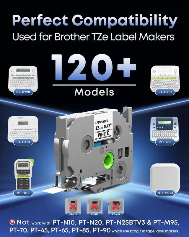 Alt view image 2 of 7 - TZe-231 Replace for Brother Label Maker Tape 12mm 0.47 Laminated White 1/2"