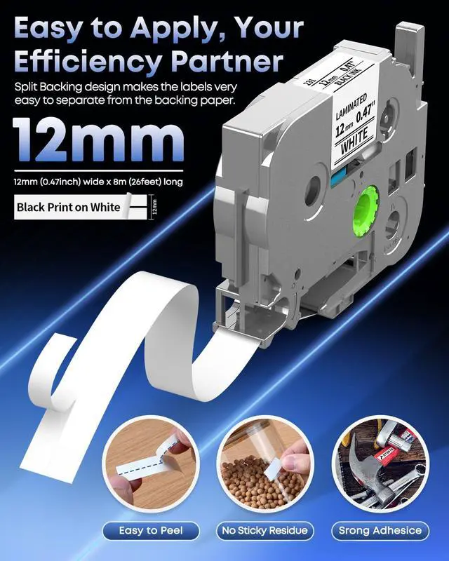 Alt view image 3 of 7 - TZe-231 Replace for Brother Label Maker Tape 12mm 0.47 Laminated White 1/2"