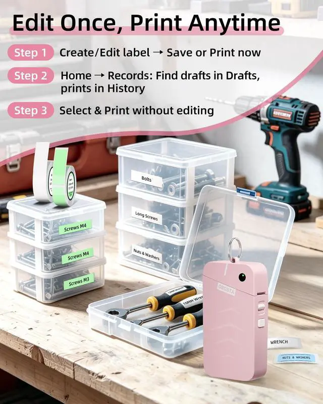 Alt view image 7 of 7 - Label Maker, S001 Portable Bluetooth Label Maker Machine with Tape, Thermal Label Printer for Home, Office, School Organization, Wireless Mini Labeler Machine, Pink