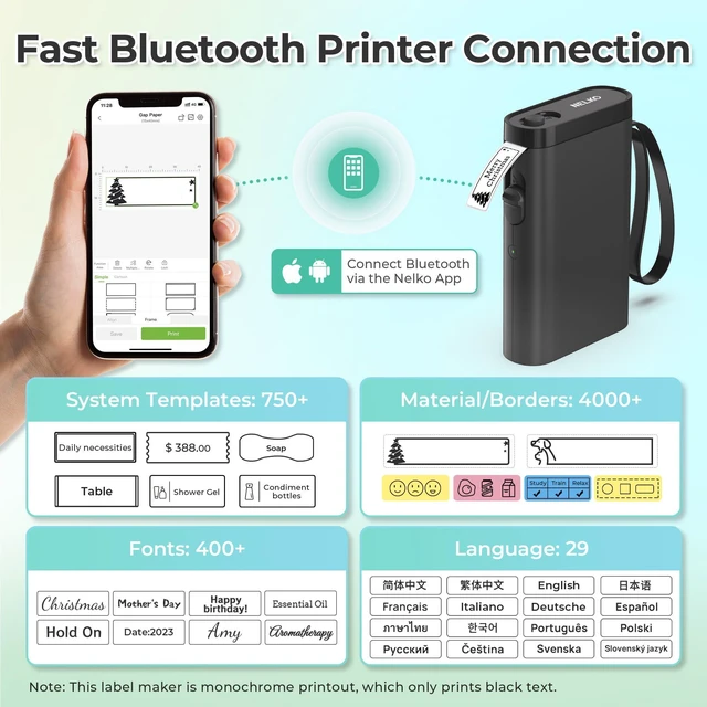 Alt view image 2 of 7 - P21 Label Maker Machine with Tape, Bluetooth Label Printer, Black Creative App & Multiple Templates, Inkless Printing, Built-in Cutter, Ideal for School, Teacher Supplies, Office, and Home