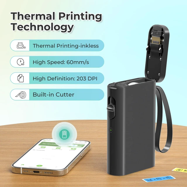 Alt view image 5 of 7 - P21 Label Maker Machine with Tape, Bluetooth Label Printer, Black Creative App & Multiple Templates, Inkless Printing, Built-in Cutter, Ideal for School, Teacher Supplies, Office, and Home
