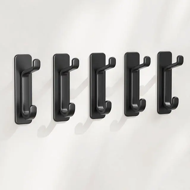 Main image of Wall Hooks for Coat and Towel: 13LB Strong Adhesive Door Hanger Stick on, Black 4 Pack (Black)