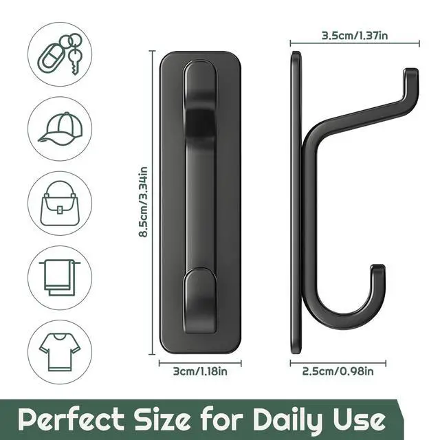 Alt view image 6 of 6 - Wall Hooks for Coat and Towel: 13LB Strong Adhesive Door Hanger Stick on, Black 4 Pack (Black)