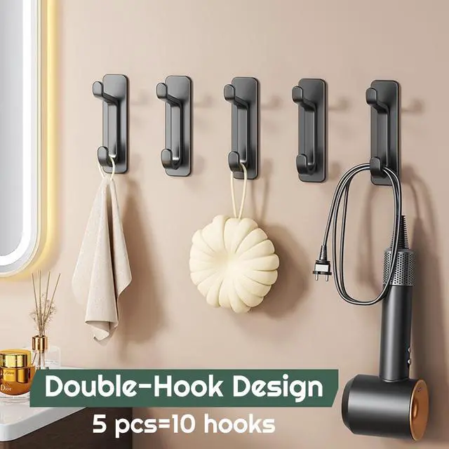 Alt view image 3 of 6 - Wall Hooks for Coat and Towel: 13LB Strong Adhesive Door Hanger Stick on, Black 4 Pack (Black)