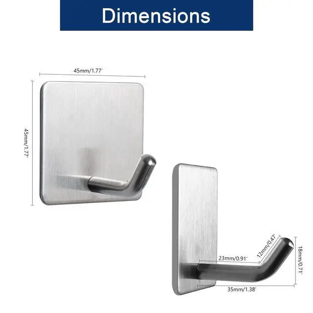 Alt view image 2 of 7 - Adhesive Hooks- Heavy Duty Bath Wall Hooks Waterproof Stainless Steel Towel Hangers Stick on Wall Clothes Holders for Bathroom Kitchen Home, 5 Pack (Brushed Nickel)