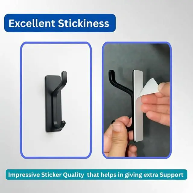 Alt view image 5 of 7 - Wall Hooks for Coat and Towel: 13LB Strong Adhesive Door Hanger Stick on,Towel Hooks for bathrooms,Black 4 Pack.