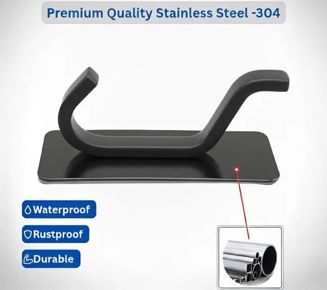 Alt view image 6 of 7 - Wall Hooks for Coat and Towel: 13LB Strong Adhesive Door Hanger Stick on,Towel Hooks for bathrooms,Black 4 Pack.