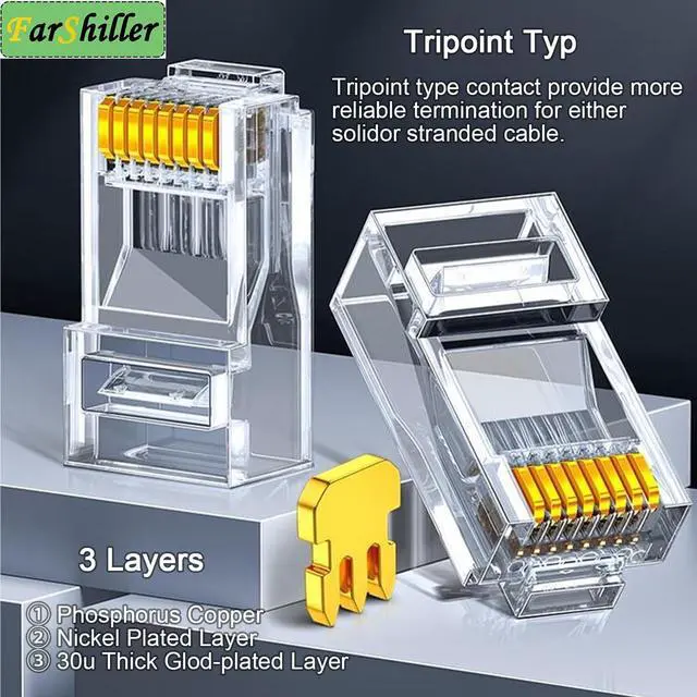 Alt view image 3 of 7 - RJ45 Connectors Crimp Ends 8P8C UTP Network Plug for CAT5E CAT5 CAT6 Stranded Cable Solid Crystal Head, CAT6 / CAT5e RJ45 Connector, Ethernet Cable Crimp Connectors (100-Pack)