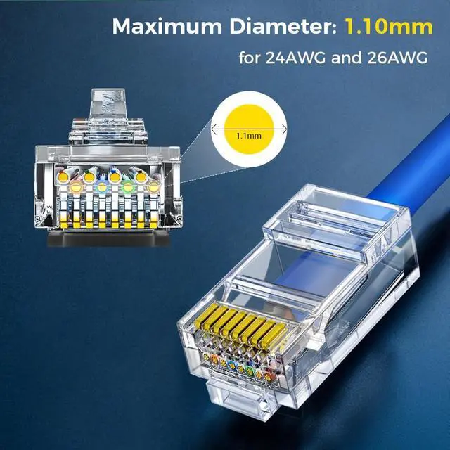 Alt view image 3 of 7 - 100-Pack Cat5e Cat6 RJ45 Connectors, RJ45 Standard Connector for Solid or Stranded UTP Cable