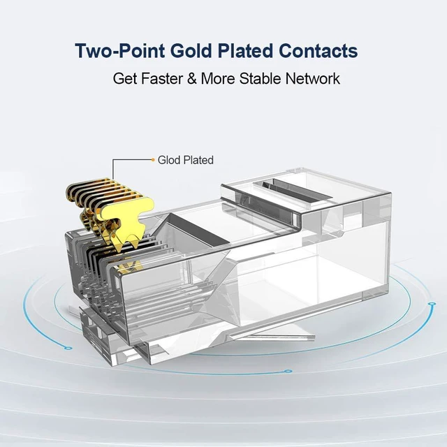 Alt view image 2 of 6 - RJ45 Pass Through Connectors, 50-Pack Cat6/Cat5e Gold Plated Modular Plug Unshielded Crimp Connector for Solid or Stranded UTP Ethernet Cable