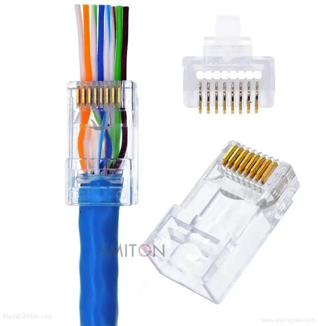 Alt view image 6 of 6 - RJ45 Cat6 Pass Through Connectors End Pass Through 8P8C UTP Ethernet Network Plug(100Pack)
