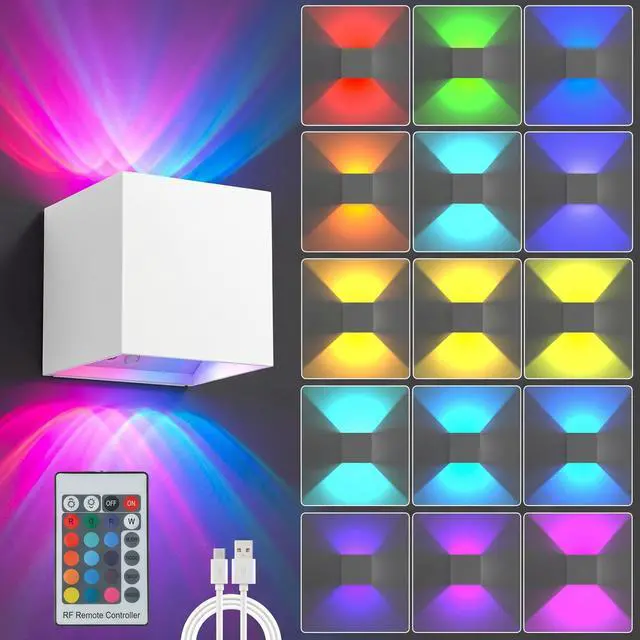 Main image of RGB LED Wall Light, 6000mAh Battery Operated Wall Sconce16 Colors, Rechargeable, Remote Control, Dimmable, Magnetic, Cordless Wall Light for Bedroom Living Room Decor, White