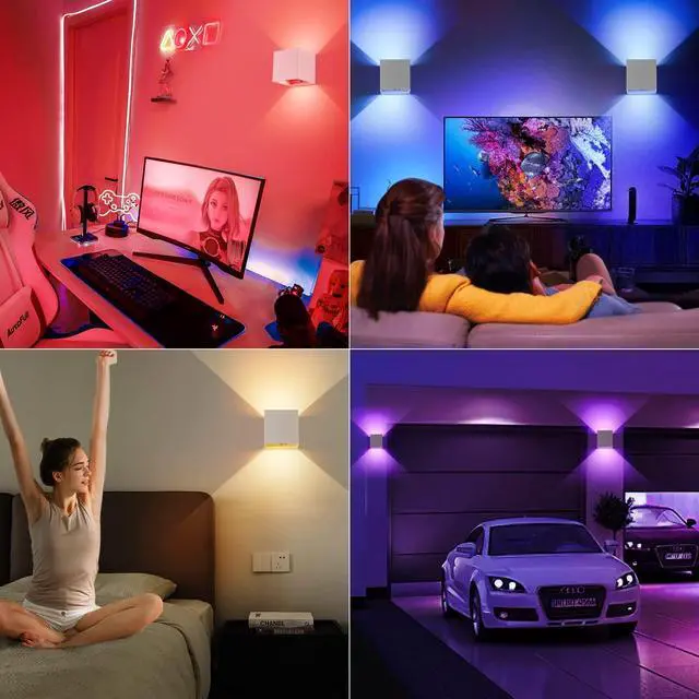 Alt view image 2 of 6 - RGB LED Wall Light, 6000mAh Battery Operated Wall Sconce16 Colors, Rechargeable, Remote Control, Dimmable, Magnetic, Cordless Wall Light for Bedroom Living Room Decor, White