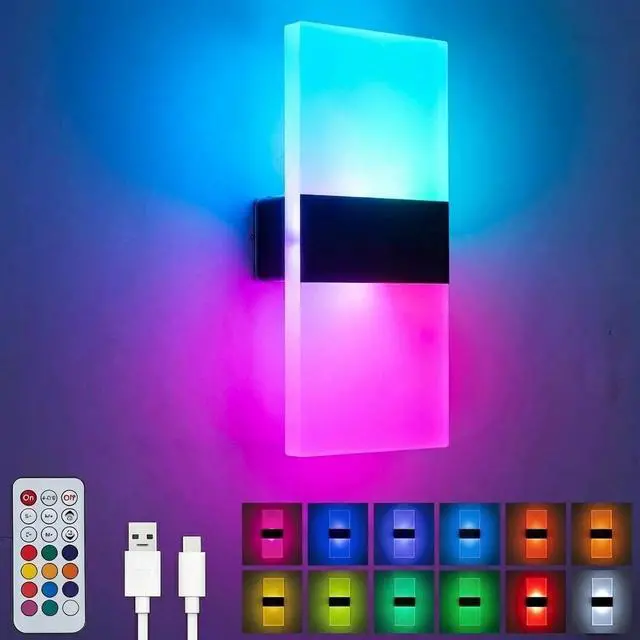 Main image of 12 Color Changing RGB Wall Sconce, Rechargeable Battery Operated LED Wall Light, Remote Dimmable Magnetic Night Light for Bedroom Hallway Stairway Decor