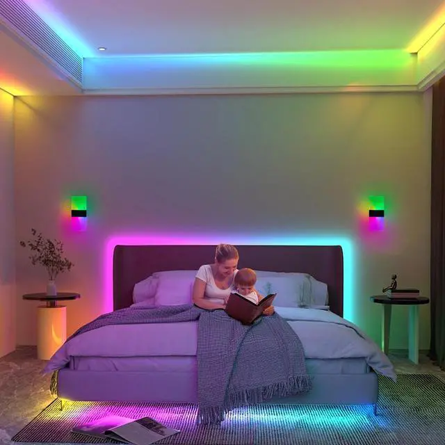 Alt view image 7 of 7 - 12 Color Changing RGB Wall Sconce, Rechargeable Battery Operated LED Wall Light, Remote Dimmable Magnetic Night Light for Bedroom Hallway Stairway Decor