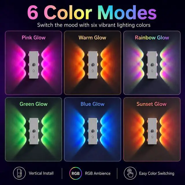 Alt view image 3 of 7 - Motion Sensor Wall Light, Peel and Stick On Sconces Set of 2, Rechargeable Wireless No Drill Indoor Lamp, RGB Dimmable Magnetic Mount for Hallway Stair Bedroom Closet