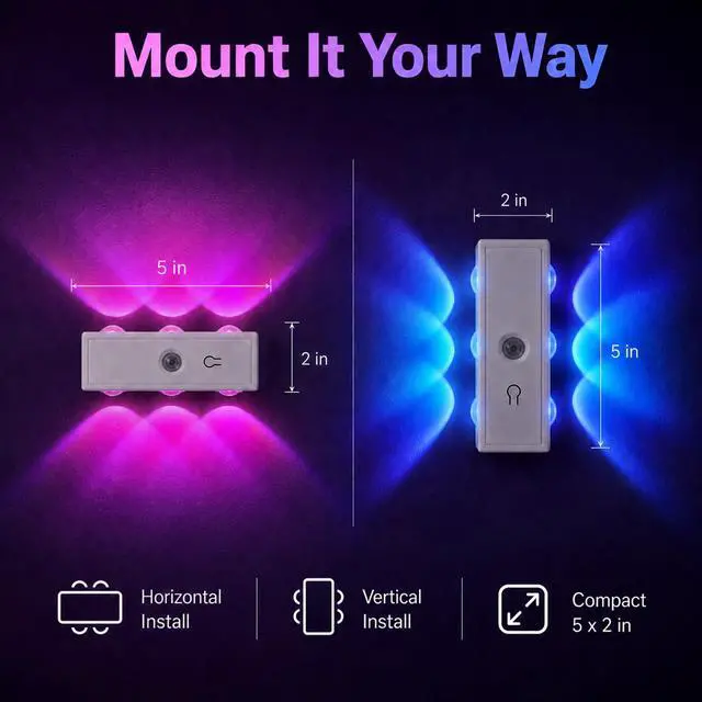Alt view image 4 of 7 - Motion Sensor Wall Light, Peel and Stick On Sconces Set of 2, Rechargeable Wireless No Drill Indoor Lamp, RGB Dimmable Magnetic Mount for Hallway Stair Bedroom Closet