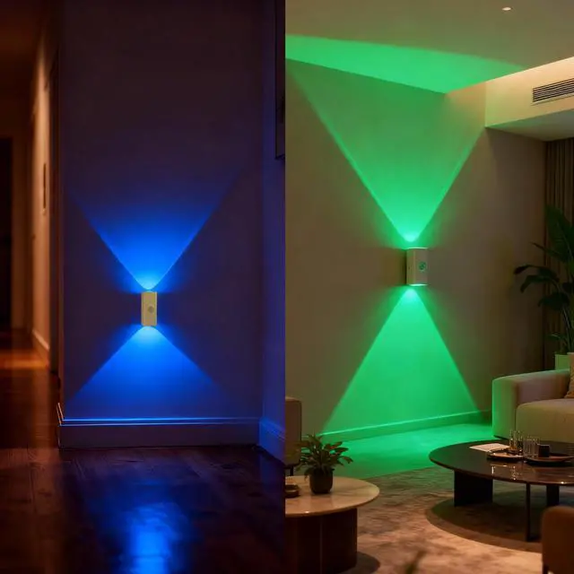 Alt view image 2 of 6 - RGB Motion Sensor Night Light, Magnetic Rechargeable Wall Light with 10 Colors, Up Down Ambient Sconce, Stepless Dimming, 3 Timers, Wireless Stick-On LED for Bedroom, Gaming Room, Closet, Stairs