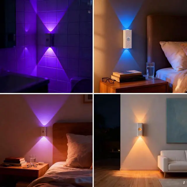 Alt view image 6 of 6 - RGB Motion Sensor Night Light, Magnetic Rechargeable Wall Light with 10 Colors, Up Down Ambient Sconce, Stepless Dimming, 3 Timers, Wireless Stick-On LED for Bedroom, Gaming Room, Closet, Stairs